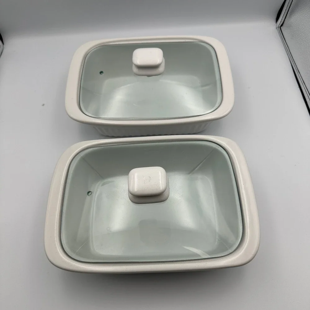 Ceramic Baking Dishes with Lids White Set of 2‎ Oven Microwave Dishwasher Safe